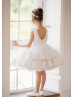 Ivory Satin Tulle Tiered Flower Girl Dress